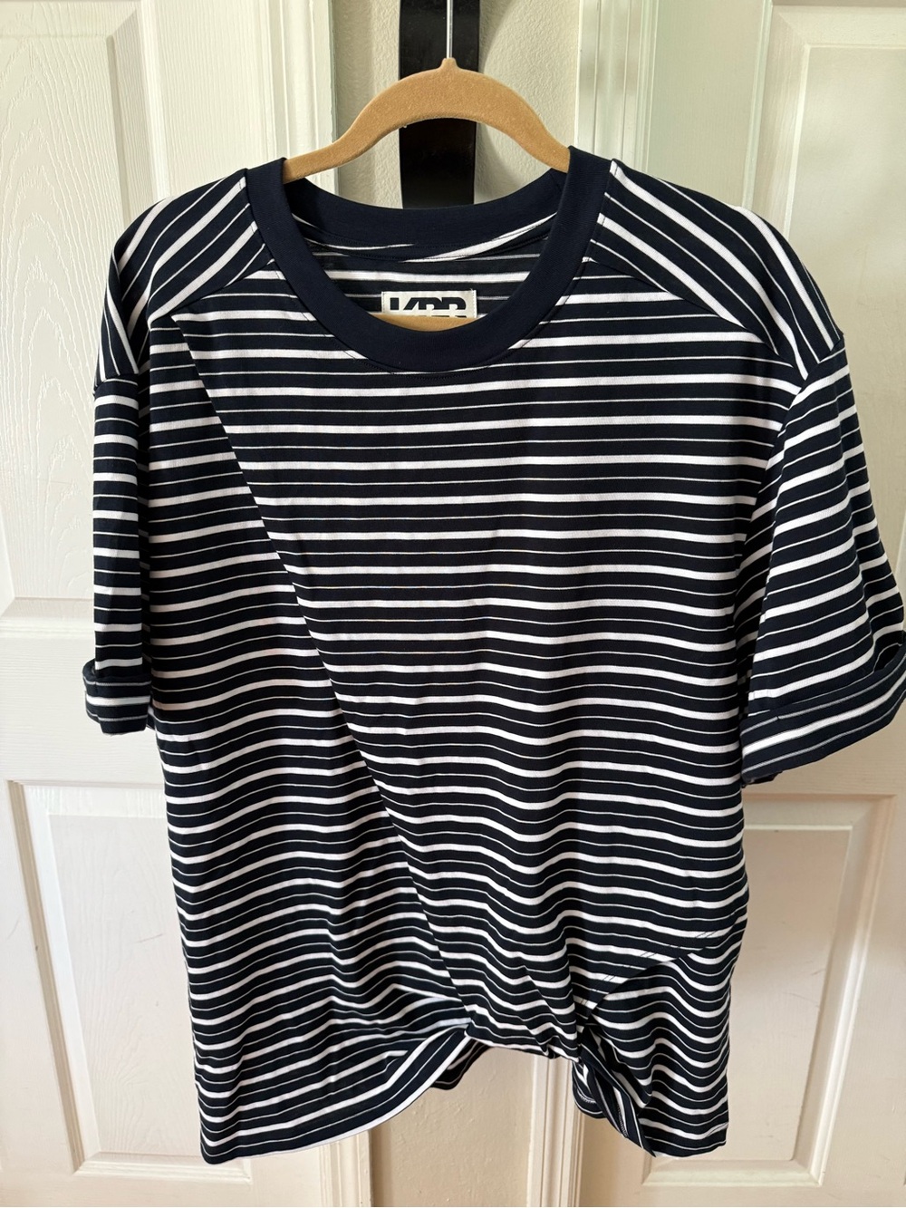 Women's Navy & White Striped Short Sleeve Tee by KBB Kahlana